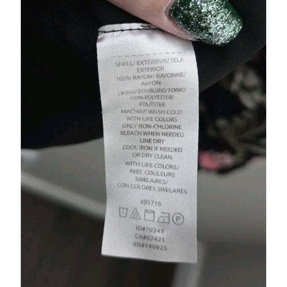 Loft Long Sleeve Dress Plus Size 18 Black Floral Button V-Neck Knee Length - Picture 4 of 6